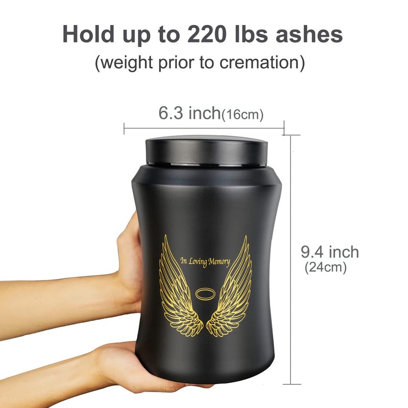 CHIEMOT Up to 220 lbs Large Cremation Urns for Adult Human Ashes  Angel Wings in Loving Memory Decorative Funeral Burial Urn for Male Female Ashes with Velvet Bag(Black) - Image 5